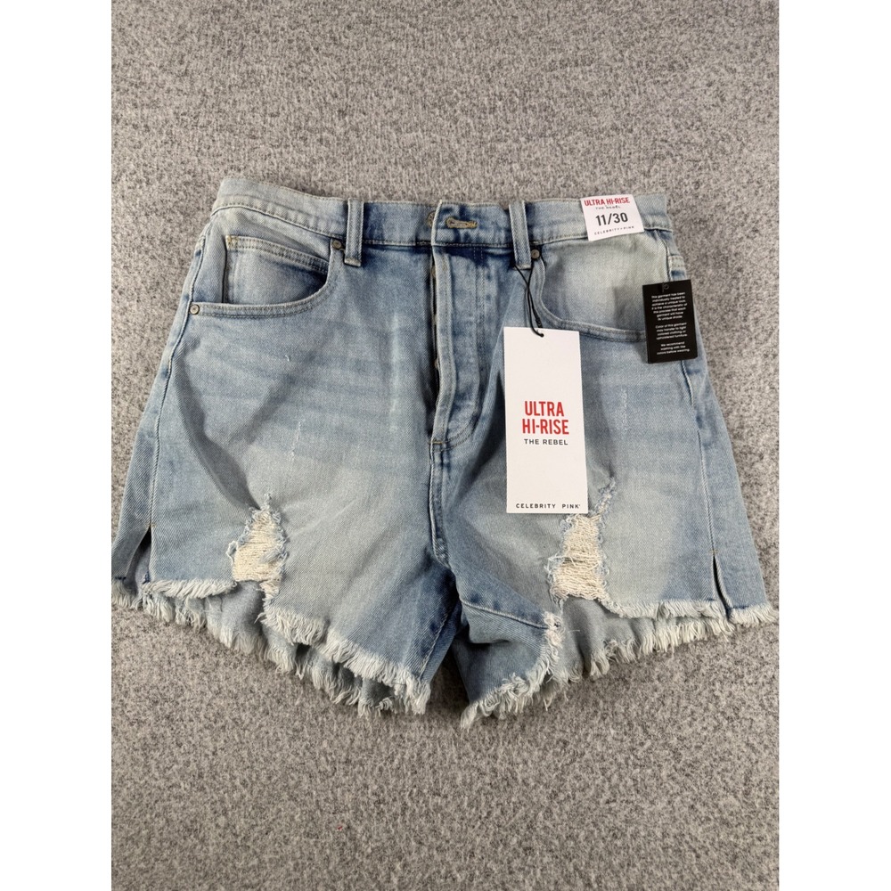 Celebrity Pink Ultra Hi-Rise The Rebel Distressed Denim Shorts Light Wash 11/30